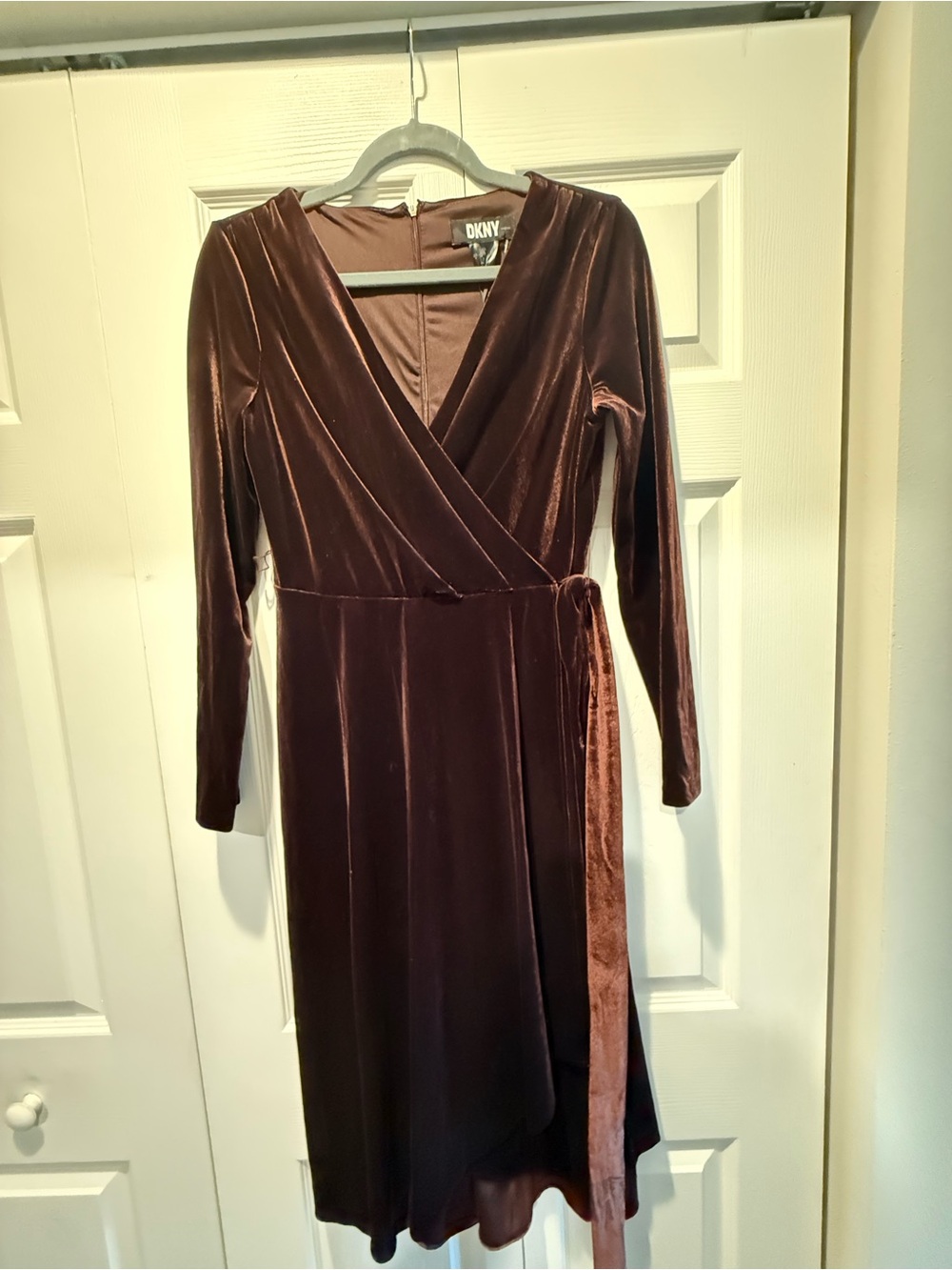 DKNY Velvet Wrap Dress in Plum